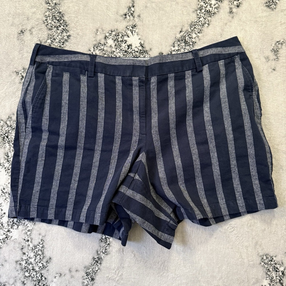 Lands'End Shorts Womens Size 18W Navy Blue Striped Chino Cotton Blend Stretch